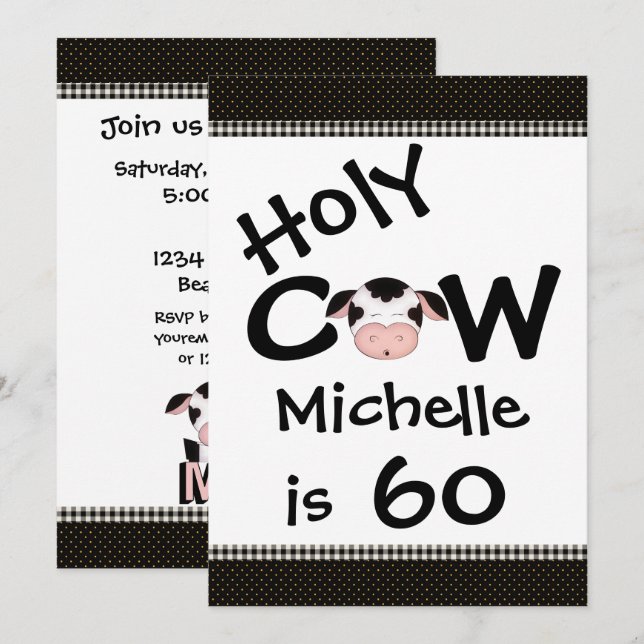 Funny Holy Cow 60th Birthday Party Invitation (Front/Back)