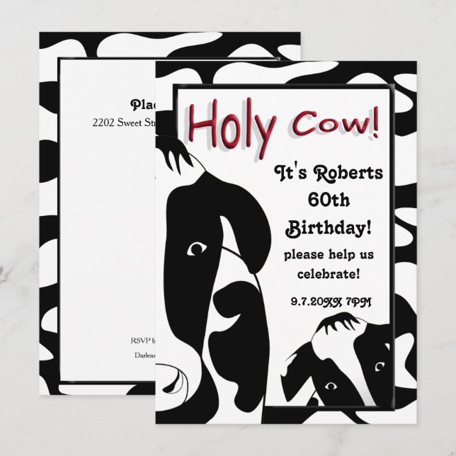Funny Holy Cow 60th Birthday Party Invite (Front/Back)