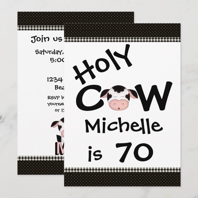 Funny Holy Cow 70th Birthday Party Invitation (Front/Back)