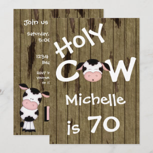 Funny Holy Cow 70th Birthday Party Invitation