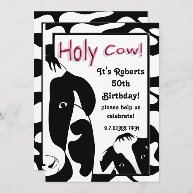 Funny Holy Cow Birthday Party Invite (Front/Back)