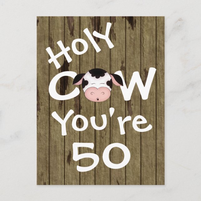 Funny Holy Cow You're 50 Humourous Birthday Postcard (Front)