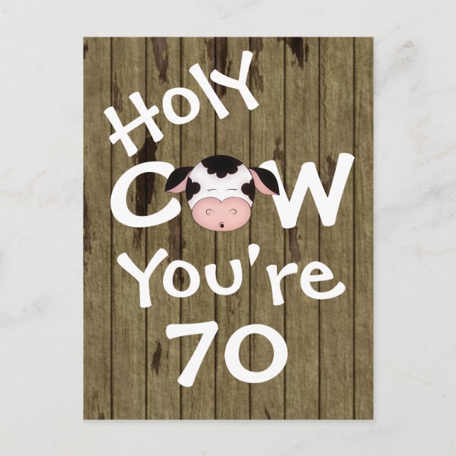 Funny Holy Cow You're 70 Humourous Birthday Postcard (Front)