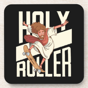Funny Holy Roller Skateboarding Jesus Coaster