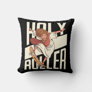 Funny Holy Roller Skateboarding Jesus Cushion