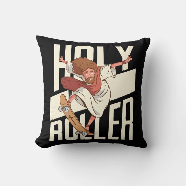 Funny Holy Roller Skateboarding Jesus Cushion (Front)