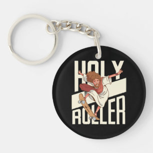 Funny Holy Roller Skateboarding Jesus Key Ring