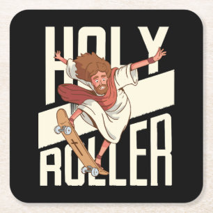 Funny Holy Roller Skateboarding Jesus Square Paper Coaster