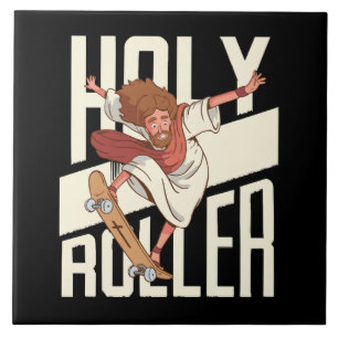 Funny Holy Roller Skateboarding Jesus Tile