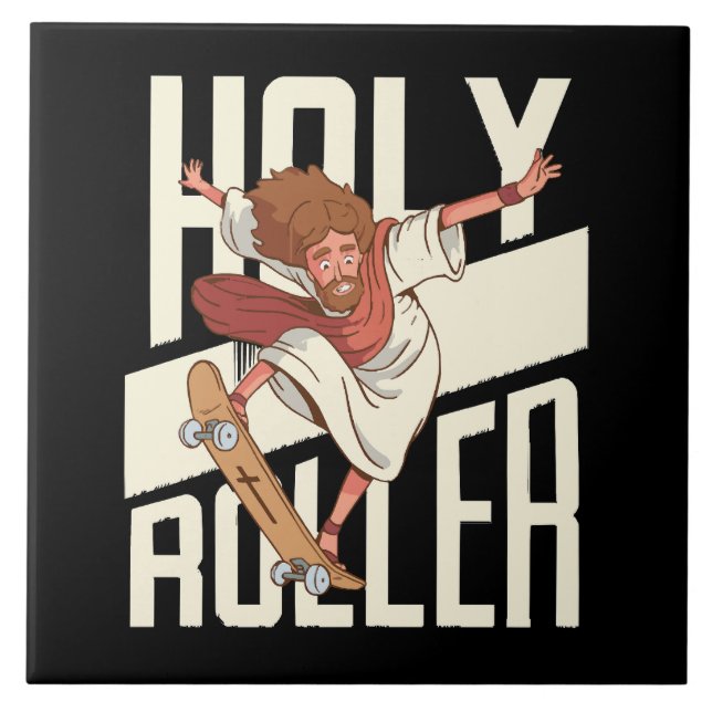 Funny Holy Roller Skateboarding Jesus Tile (Front)