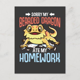 Funny Homework Excuse Kids Bearded Dragon Postcard