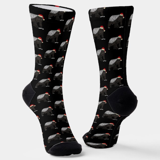 Funny Honey Badger Animal Santa Christmas Socks (Angled)