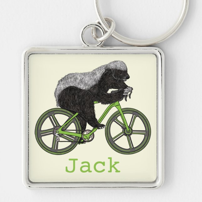 Funny Honey Badger Cycling Badass Bicycle Add Name Key Ring (Front)