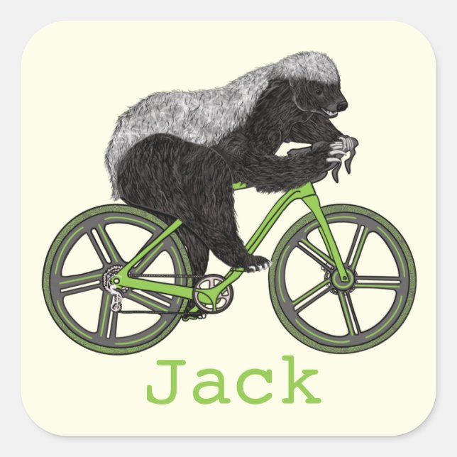 Funny Honey Badger Cycling Badass Bicycle Add Name Square Sticker (Front)