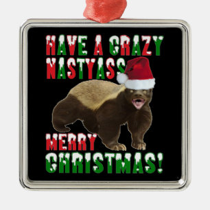 Funny Honey Badger Merry Christmas Ornament