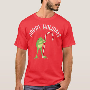 Funny HOPPY HOLIDAYS Christmas Candy Cane Frog Cot T-Shirt
