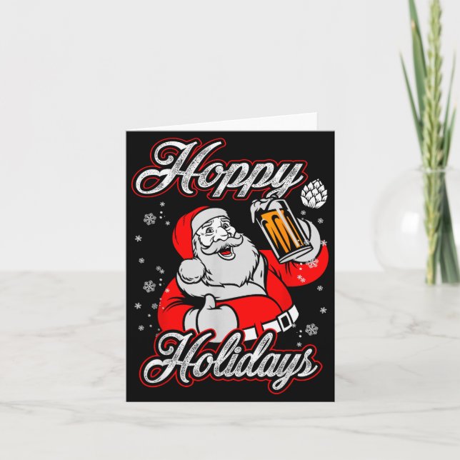 Funny Hoppy Holidays Santa Beer Christmas Drinking Card (Front)