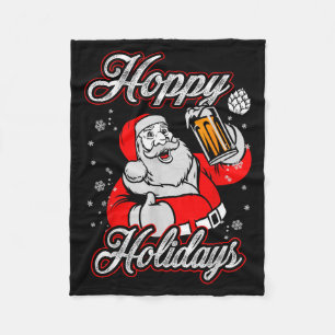 Funny Hoppy Holidays Santa Beer Christmas Drinking Fleece Blanket