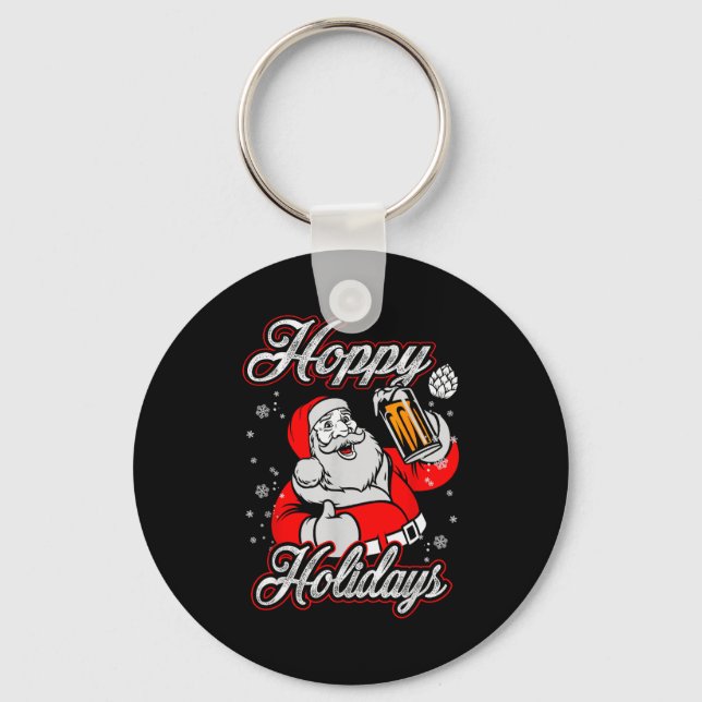 Funny Hoppy Holidays Santa Beer Christmas Drinking Key Ring (Front)