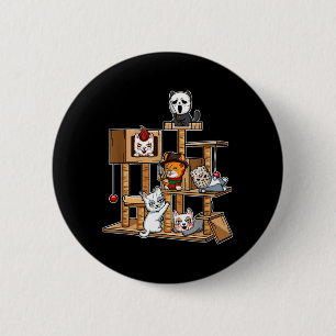 Funny Horror Movie Kitten Playing On Cat Tree 6 Cm Round Badge