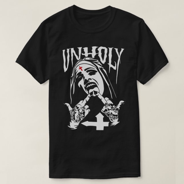Funny Horror Unholy Nun T-Shirt (Design Front)