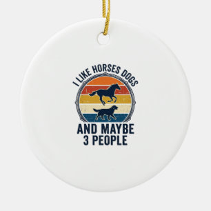 Funny Horse and Dog Lover Vintage Sunset Design_1 Ceramic Tree Decoration