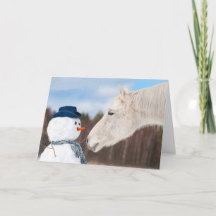 Funny Horse And Snowman's Nose Christmas Card