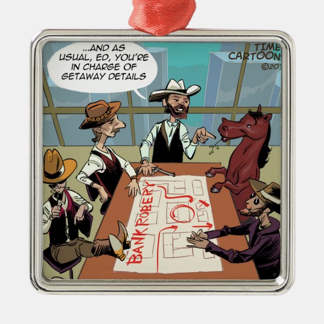 Funny Horse Bank Robber Metal Tree Decoration (Front)