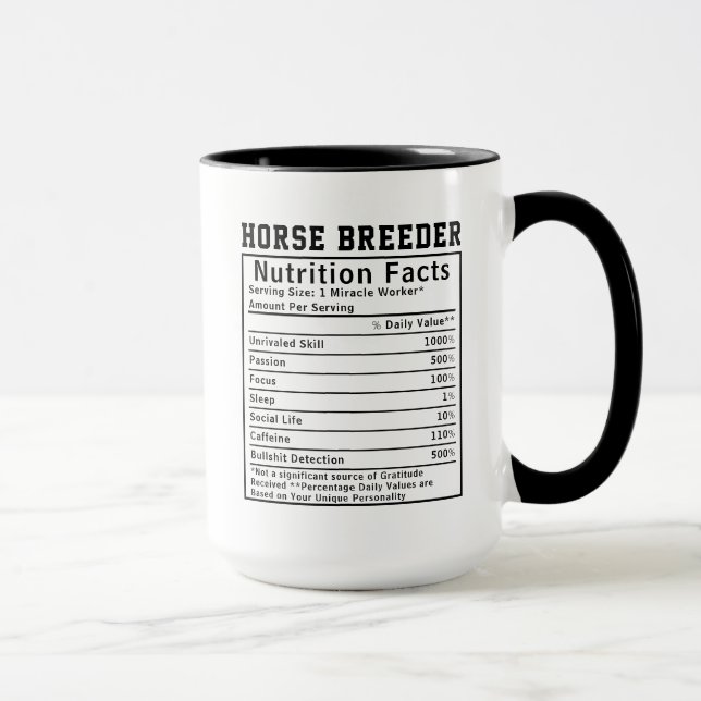 Funny Horse Breeder Nutrition Facts Stable Worker Mug (Right)