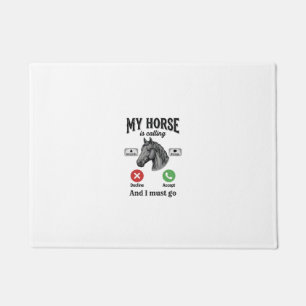 Funny Horse Calling Vintage Engraving T-Shirt_1 Doormat