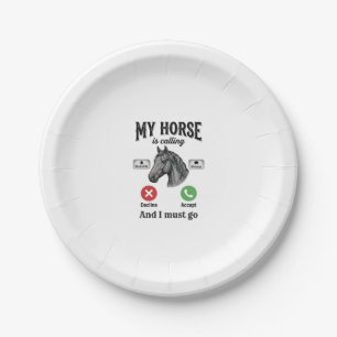 Funny Horse Calling Vintage Engraving T-Shirt_1 Paper Plate