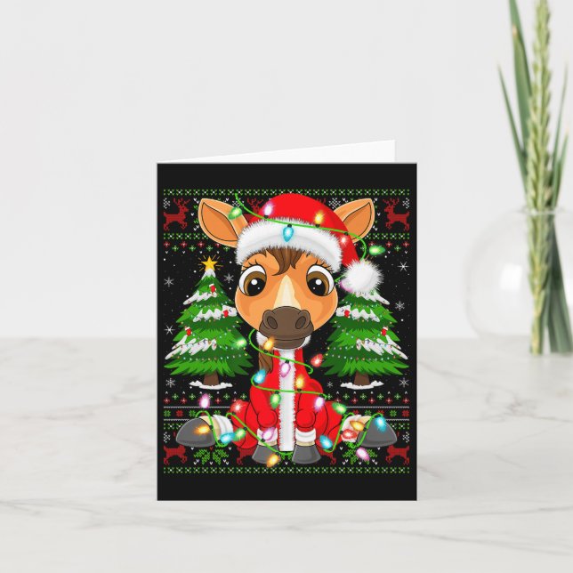Funny Horse Christmas Lights Santa Costume Ugly Xm Card (Front)