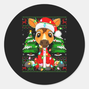 Funny Horse Christmas Lights Santa Costume Ugly Xm Classic Round Sticker