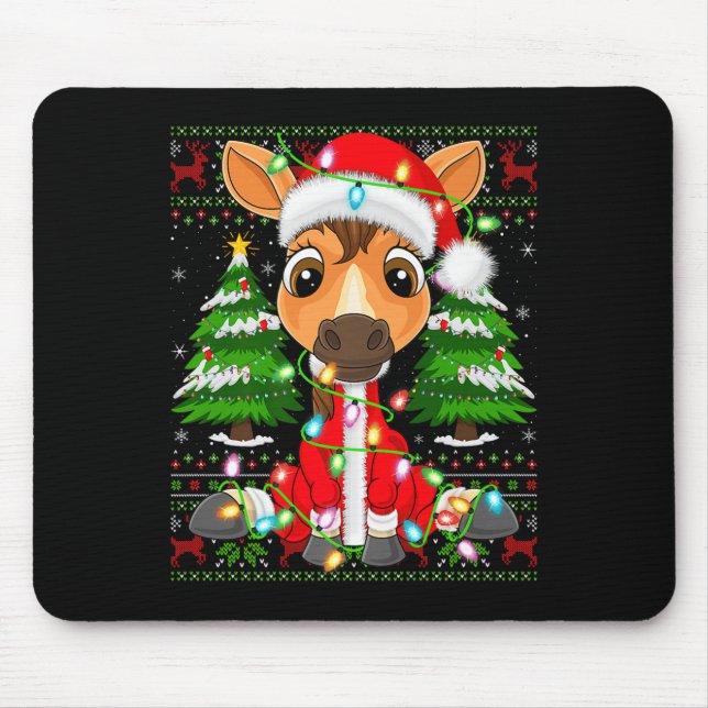 Funny Horse Christmas Lights Santa Costume Ugly Xm Mouse Mat (Front)