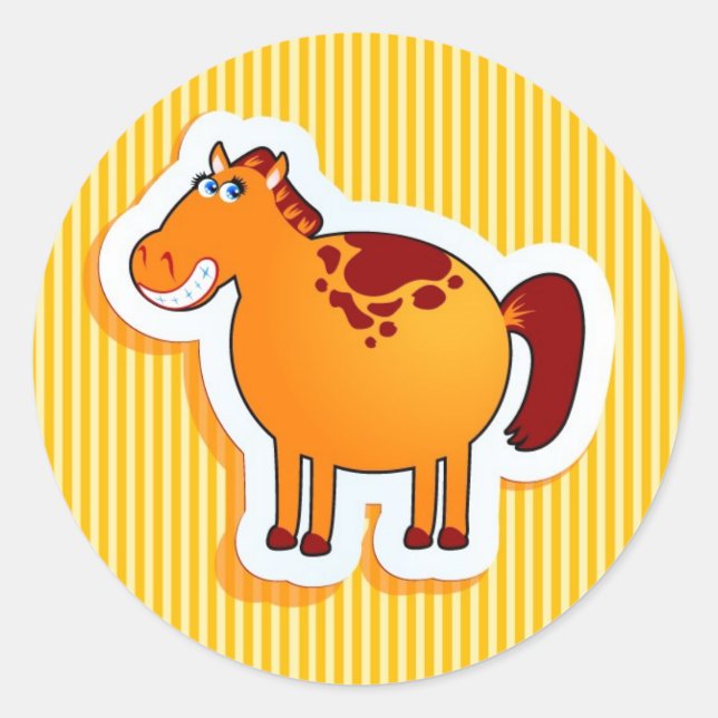 Funny horse classic round sticker (Front)
