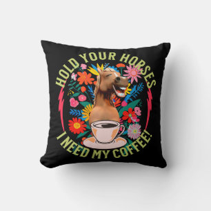 Funny Horse Coffee Lover Humour Cushion