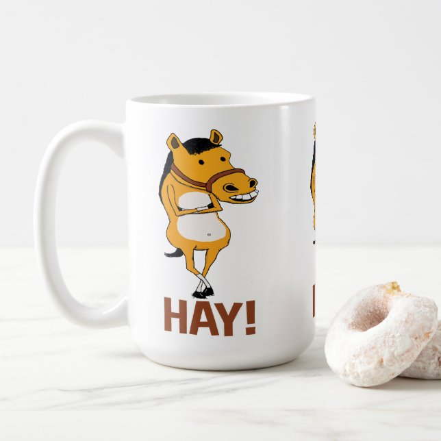 Funny Horse Dropped By to Say Hay Coffee Mug (With Donut)