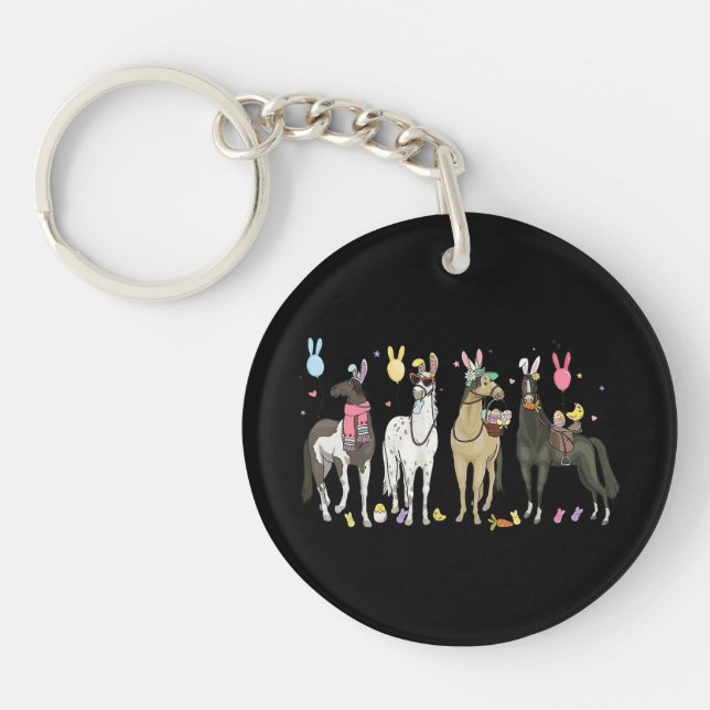Funny Horse Easter Day Farm Animal Cute Bunny Hors Key Ring (Front)