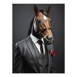 Funny horse in the suit photo print
