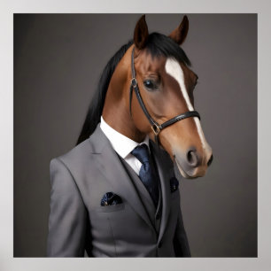 Funny horse in the suit poster