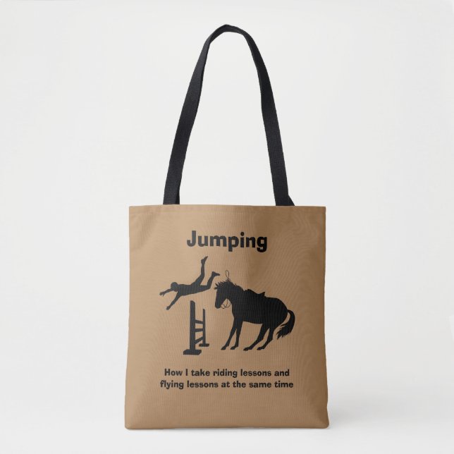 Funny Horse Jumping Flying Falling Humour Tote Bag (Front)