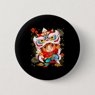 Funny Horse Lion Dance Chinese New Year Kid Men  6 Cm Round Badge