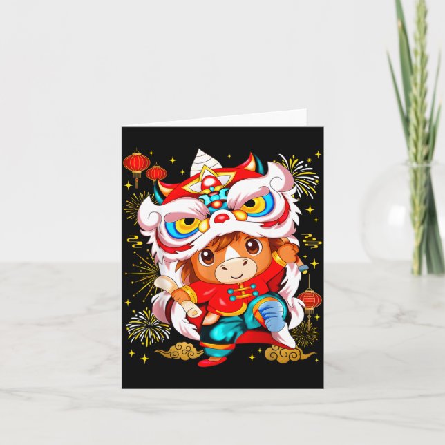Funny Horse Lion Dance Chinese New Year Kid Men  Card (Front)