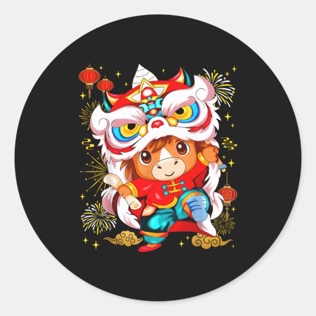 Funny Horse Lion Dance Chinese New Year Kid Men  Classic Round Sticker (Front)