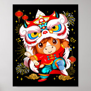Funny Horse Lion Dance Chinese New Year Kid Men  Poster