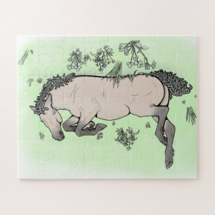 Funny Horse Lover Gift Whimsical Floral Frolic Jigsaw Puzzle