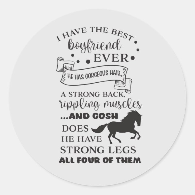 funny horse lovers boyfriend word art classic round sticker (Front)