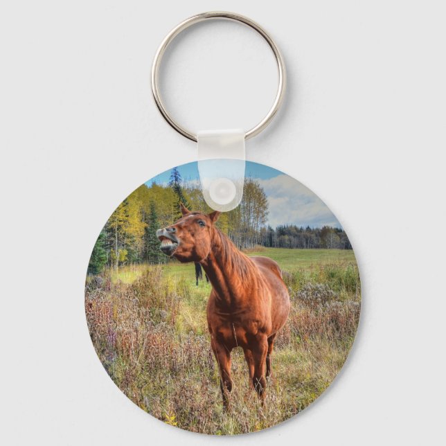 Funny Horse-lover's Sorrel Mare Equine Photo Ranch Key Ring (Front)