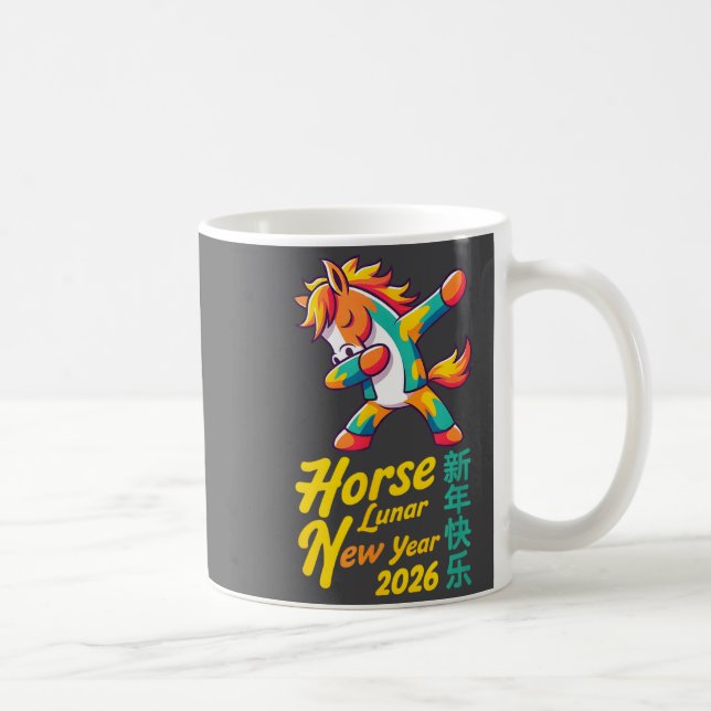Funny Horse Lunar New Year 2026 Dabbing Design  Coffee Mug (Right)