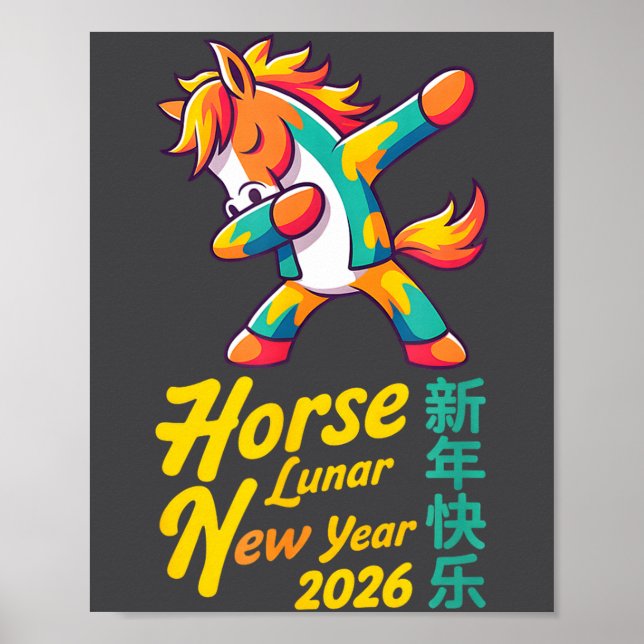 Funny Horse Lunar New Year 2026 Dabbing Design  Poster (Front)